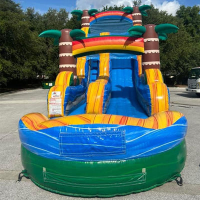 Embarque Feito Fácil Comercial PVC Tropical Palmeira Slide de Água Inflável com piscina