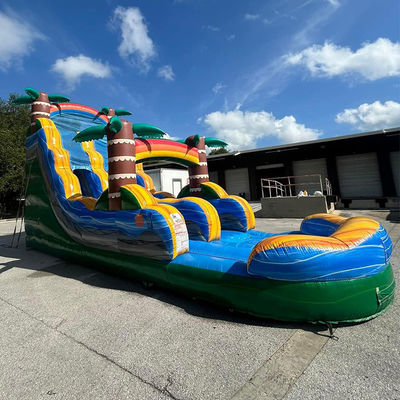 Embarque Feito Fácil Comercial PVC Tropical Palmeira Slide de Água Inflável com piscina