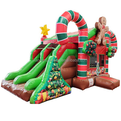 Casa de salto inflável de Natal comercial interior/exterior com escorregadores duplos e ventilador