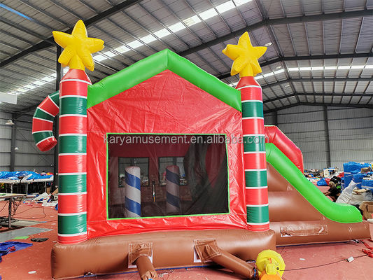 Casa de salto inflável de Natal comercial interior/exterior com escorregadores duplos e ventilador
