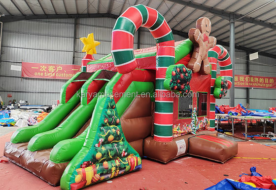 Casa de salto inflável de Natal comercial interior/exterior com escorregadores duplos e ventilador