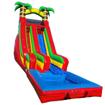 Slide de água de palmeira tropical de PVC com piscina desmontável e impressão digital
