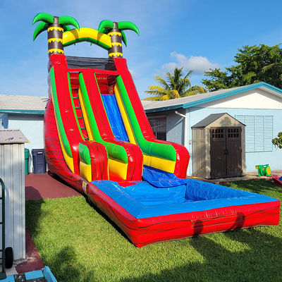 Slide de água de palmeira tropical de PVC com piscina desmontável e impressão digital