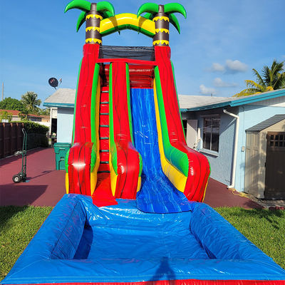 Slide de água de palmeira tropical de PVC com piscina desmontável e impressão digital