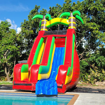 Slide de água de palmeira tropical de PVC com piscina desmontável e impressão digital