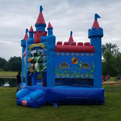 Customize aceito Cavaleiro Valente Casa de salto azul Castelo inflável para o quintal