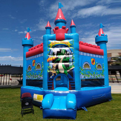 Customize aceito Cavaleiro Valente Casa de salto azul Castelo inflável para o quintal