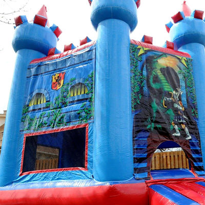 Customize aceito Cavaleiro Valente Casa de salto azul Castelo inflável para o quintal