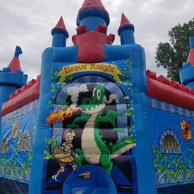 Customize aceito Cavaleiro Valente Casa de salto azul Castelo inflável para o quintal