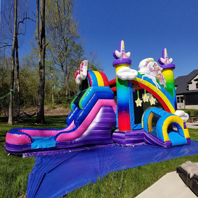 Brinquedos infláveis para crianças Rainbow Unicorn Trampoline Castle Inflatable Bounce House com Slide