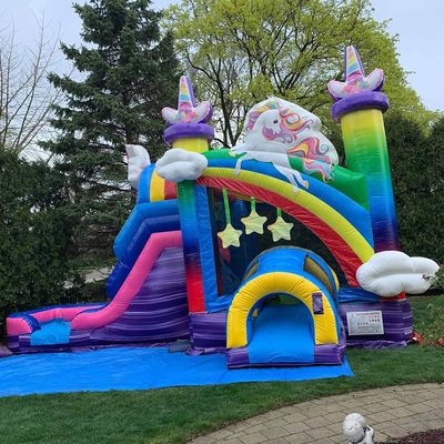 Brinquedos infláveis para crianças Rainbow Unicorn Trampoline Castle Inflatable Bounce House com Slide
