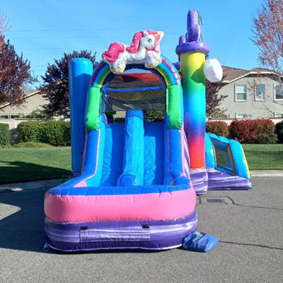 Brinquedos infláveis para crianças Rainbow Unicorn Trampoline Castle Inflatable Bounce House com Slide