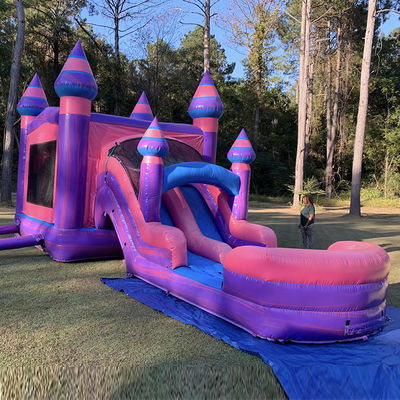 Aluguer de Trampolins infláveis para crianças Pink Princess Castle Combo com Slide Pool e Blower