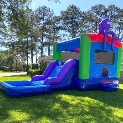 0.55mm Platão PVC lonas infláveis combo castelo deslizamento e piscina para crianças