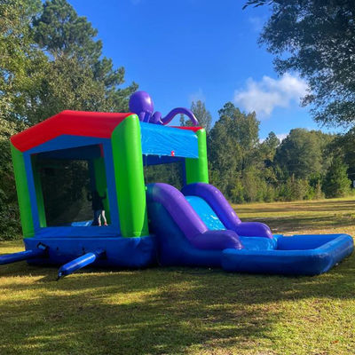 0.55mm Platão PVC lonas infláveis combo castelo deslizamento e piscina para crianças