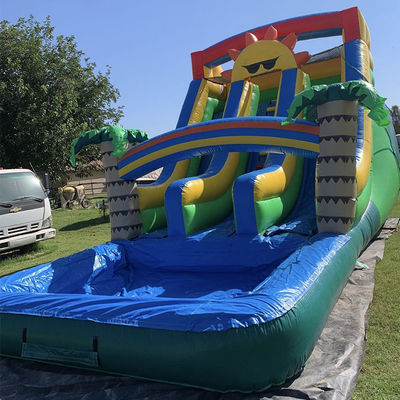 Água ao ar livre divertida comercial PVC tema solar escorrega de água inflável com piscina de duas pistas