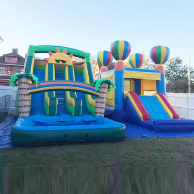 Água ao ar livre divertida comercial PVC tema solar escorrega de água inflável com piscina de duas pistas