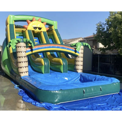 Água ao ar livre divertida comercial PVC tema solar escorrega de água inflável com piscina de duas pistas