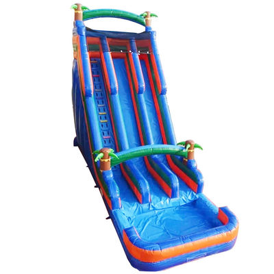 Slide de água de palmeira de laranja inflável Slide duplo e piscina para diversão no quintal