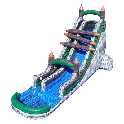 Aluguer comercial Jogos infláveis para crianças Quarto traseiro Bloco de madeira Bloqueador de água Slide com piscina