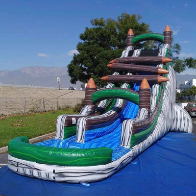 Aluguer comercial Jogos infláveis para crianças Quarto traseiro Bloco de madeira Bloqueador de água Slide com piscina