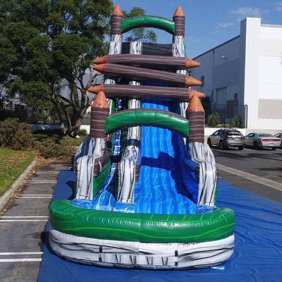 Aluguer comercial Jogos infláveis para crianças Quarto traseiro Bloco de madeira Bloqueador de água Slide com piscina