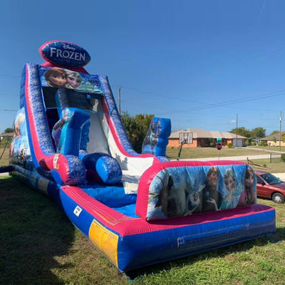 Capacidade máxima 100-500 kg Casa de salto inflável com tema congelado Slide de água com piscina grande