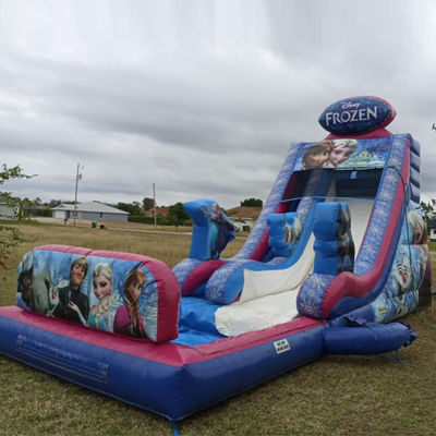 Capacidade máxima 100-500 kg Casa de salto inflável com tema congelado Slide de água com piscina grande