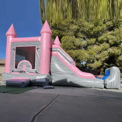 Castelo Infantil Rosa e Cinzento Casa Inflável Salto Salto Piscina Combo Aluguer de Festas