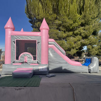 Castelo Infantil Rosa e Cinzento Casa Inflável Salto Salto Piscina Combo Aluguer de Festas