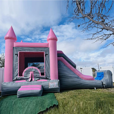 Castelo Infantil Rosa e Cinzento Casa Inflável Salto Salto Piscina Combo Aluguer de Festas
