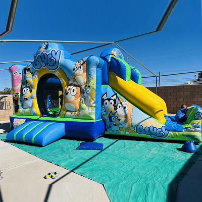 Aluguer de festa comercial PVC Bluey Cartoon Bounce Jumping House Castelo com escorrega