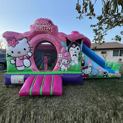 Slide de casa de segurança inflável de PVC com cartão animado rosa com certificado CE/EN71/EN14960