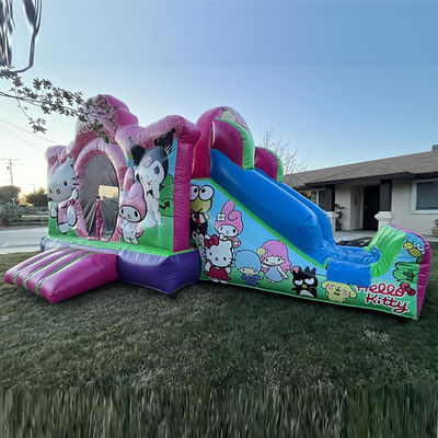 Slide de casa de segurança inflável de PVC com cartão animado rosa com certificado CE/EN71/EN14960