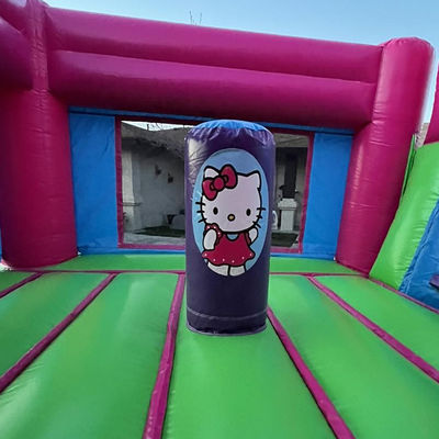 Slide de casa de segurança inflável de PVC com cartão animado rosa com certificado CE/EN71/EN14960