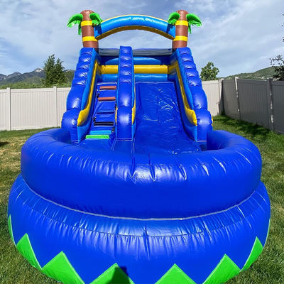 Pequeno tobogão inflável com piscina Palmeira de verão Klein Blue Kid Toys Slide Game