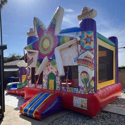 Via marítima Arco-íris de PVC comercial Big Star Red Bounce House Inflável com escorrega
