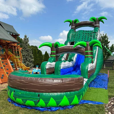 Slide de água inflável comercial de tamanho adulto com piscina em design de listras amarelas