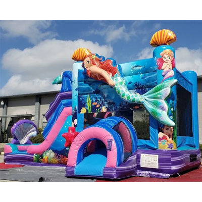 Crianças Bouncy Castle Tema sereia inflável casa de salto com slide cor personalizada