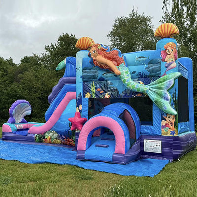 Crianças Bouncy Castle Tema sereia inflável casa de salto com slide cor personalizada