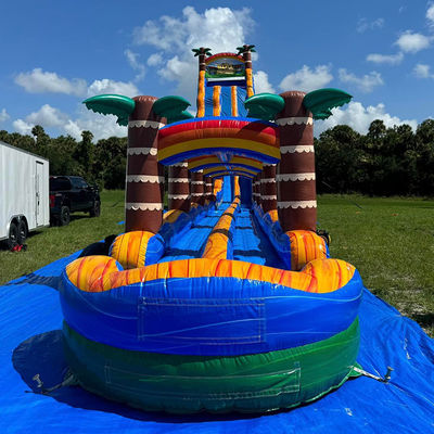 Combo de escorregador inflável de palmeira extra longa com piscina - experiência obrigatória no parque aquático