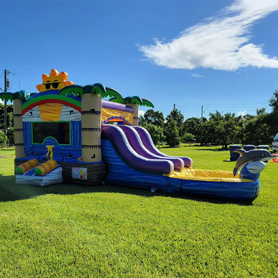 Unisex 27FT Commercial PVC Sun Castle com Slide Inflatable Bouncy Castle e Dual Lane Pool