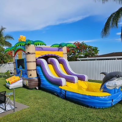 Unisex 27FT Commercial PVC Sun Castle com Slide Inflatable Bouncy Castle e Dual Lane Pool