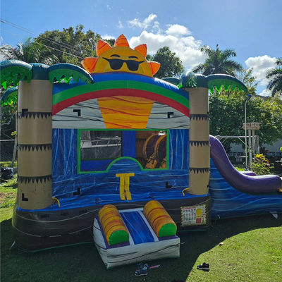 Unisex 27FT Commercial PVC Sun Castle com Slide Inflatable Bouncy Castle e Dual Lane Pool