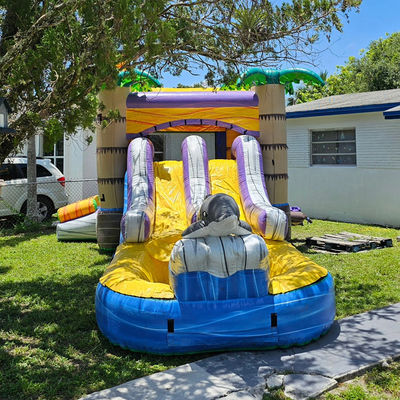 Unisex 27FT Commercial PVC Sun Castle com Slide Inflatable Bouncy Castle e Dual Lane Pool
