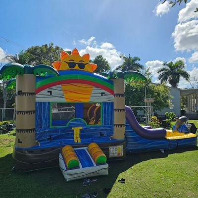 Unisex 27FT Commercial PVC Sun Castle com Slide Inflatable Bouncy Castle e Dual Lane Pool