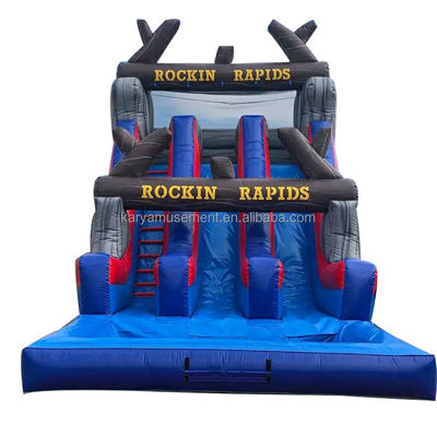 Popular inflável combo salto castelo com deslizamento de água vermelho de rocha e piscina grande