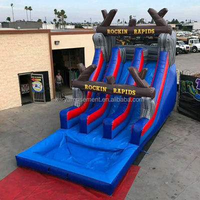 Popular inflável combo salto castelo com deslizamento de água vermelho de rocha e piscina grande