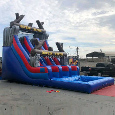 Popular inflável combo salto castelo com deslizamento de água vermelho de rocha e piscina grande