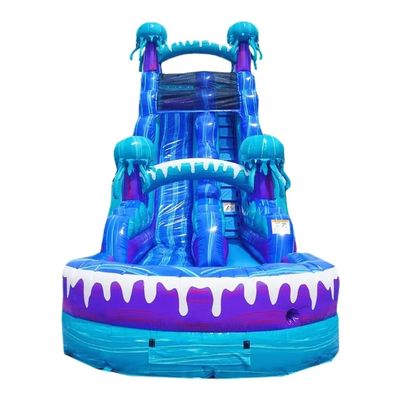 Equipamento de diversão de parque ao ar livre Slide de água inflável colorido de 36 pés com piscina